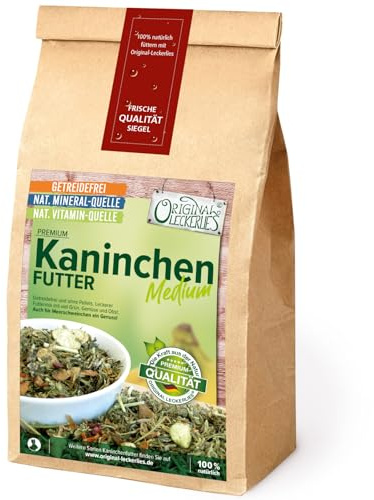 ORIGINAL LECKERLIES® Premium Kaninchenfutter - medium 5 kg, ***TOP Qualität*** GETREIDEFREI für Kaninchen, Hamster, Meerschweinchen, Naturprodukt für Nager - ohne Pellets