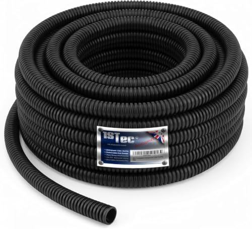 20m Non-Split Corrugated Cable Conduit Ducting 20mm External 14mm Internal Diameter Hose Pipe Channel for TV Coax Electric Wire Car Loom Fish Pond Low Voltage Power Socket Lead Marine Burial 20 Metre