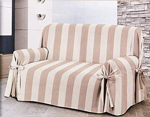 HomeLife Maschinenwaschbare,gestreifte Baumwoll-Sofabezüge,2-Sitzer,Schutz vor Staub,Schmutz,Flecken,Hunde- / Katzenhaar - Gestreift Sessel Beige/Creme