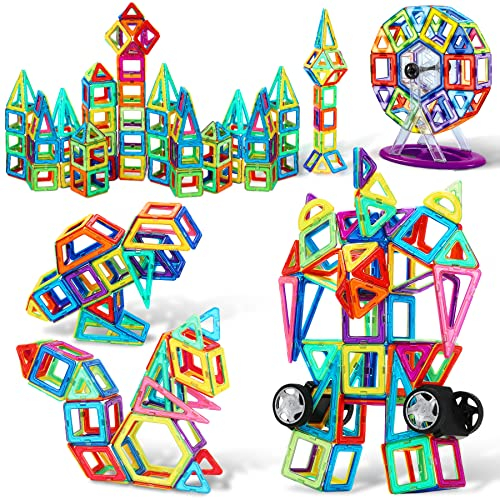 COOLJOY Magnetische Bausteine Magnetische Bauklötze Set, Magnet Baustein Pädagogische Geschenk für Kinder, Magnetbausteine Auto Spielzeug (117PCS)