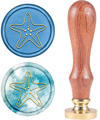 craspire Wachssiegelstempel, Wachssiegelstempel Seestern Jahrgang Wachs-Siegel-Stempel Retro Holzstempel Abnehmbar Messingdichtung Holzgriff Für Hochzeitseinladungen Verschönerung