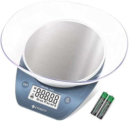 Etekcity 0.1g Food Scale, Bowl, Digital Grams and Ounces for Weight Loss, Dieting, Baking, Cooking, and Meal Prep, 11lb/5kg, Stainless Steel Prussian Blue