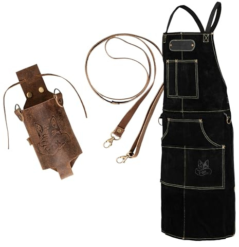 Black Forest Fox® ROUGH SET Büffelleder Grill Koch & Küchen Schürze + Holly Holster Getränkeholster, Dosenholster und Flaschenholster in einem