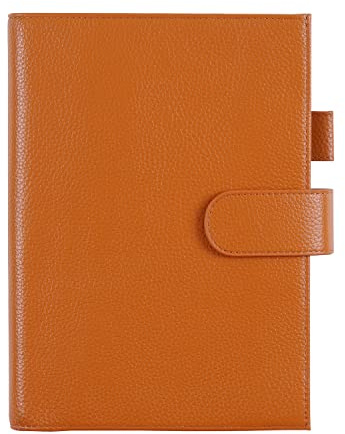 Moterm läderfodral för A5-anteckningsbok – passar Hobonichi Cousin, Stalogy och Midori MD-planering, med pennslinga, kortfack och bakre ficka (kiselbränd orange)