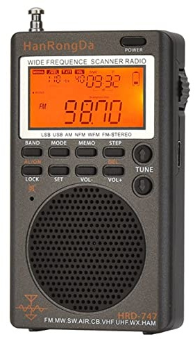 HRD-747 SSB Shortwave Radio FM MW SW CB AIR VHF UHF UBD WX Wide Frequence Receiver with NOAA Alert and Sleep Timer, HanRongDa FM Stereo Rechargeable Digital Radios with Clock and 9.7ft Wire Antenna