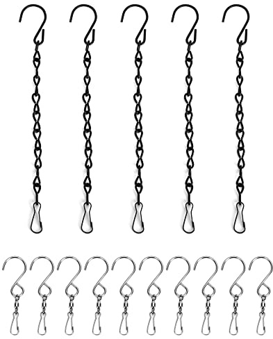 QWORK® 5 x Hanging Basket Chains (9.5) and 10 x Hanging Basket Hooks with Clips for Hanging Flower Pots Planters Bird Feeders Lanterns Chalkboards and Ornaments