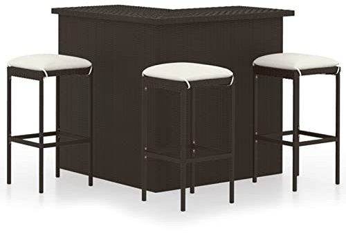Mogou 4-TLG. Gartenbar-Set mit Kissen, Bistro-Set, Gartenset Tisch Und Stühle, Balkontisch, Balkon Möbel Für Kleinen Balkon, Terrassenmöbel, Bistrotisch, Gartentisch, Poly Rattan Braun
