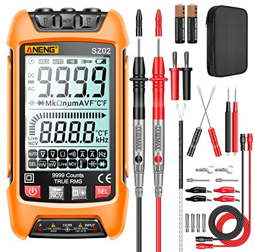 ANENG Digital Multimeter Smart Testers TRMS 9999 Counts Anti-Burning Ohm Amp Volt Meter Measures NCV,AC/DC Current/Voltage,Resistance,Continuity,Capacitance,diodes,Auto-ranging Electrical Tools