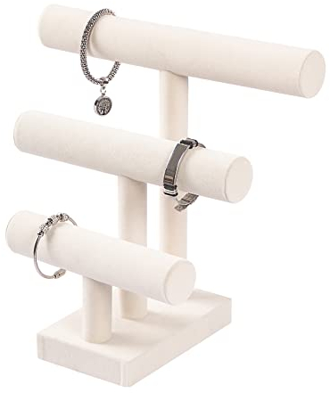 Pangkeep 3-stöckiger Armbandhalter, Armband-Display zum Verkauf, beigefarbener Schmuckständer für Armreifen, Halsketten, Haargummis, Uhren
