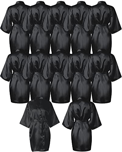 Patelai Lot de 12 peignoirs kimono soyeux pour femme, robe de mariée, demoiselle d'honneur, robe légère en satin avec col en V pour mariage, fête d'anniversaire, noir, taille unique