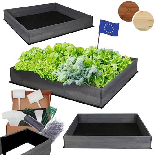 MODO24 Hochbeet Holz, Blumenkasten, Gartenbeet, 18x120x117 cm, Grau | Robuster Pflanzkübel & Blumenbeet für Garten, Terrasse & Balkon, Hochbeet für Gemüsegarten, Naturholz Holzbeet Anzuchtbeet