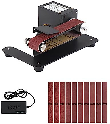HUIOP 250W Mini Levigatrice a Nastro Smeriatrice da Banco Elettrica Levigatrice 7 Velocità di Controllo Regolabile Piccola Smeriatrice Affilatrice Lucidatrice per Fai da Te Lavorazione del Legno