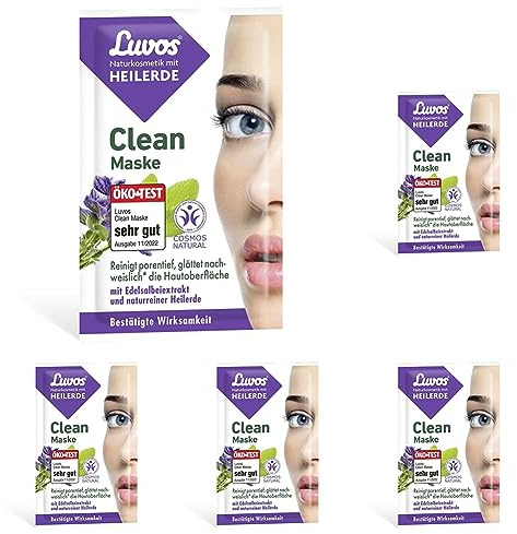 Luvos Crememaske, Clean-Maske tiefenwirksame Reinigung, 2 x 7,5 ml (Packung mit 5)