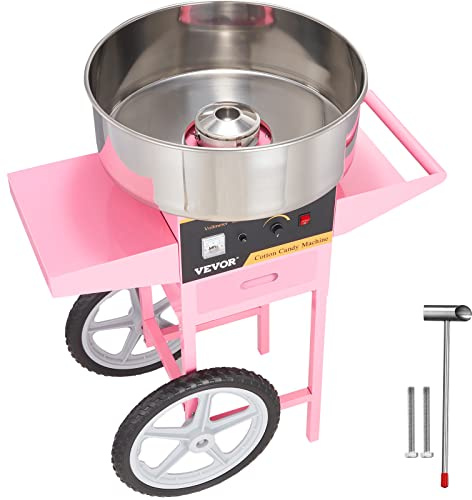 VEVOR - 1000W Cotton Electric Candy Machine Cart with Stainless Steel Bowl, Sugar Spoon and Drawer, Perfect for Home, Carnival, Kids Birthday, Family Party, Pink