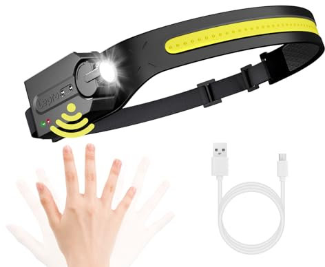 Lepro Torcia Frontale, Luce con Sensore di Movimento Super Luminoso, Fascio Largo 230°, Faretto Orientabile, 5 Modalità, Torcia Frontale Leggera Impermeabile per Campeggio, Corsa