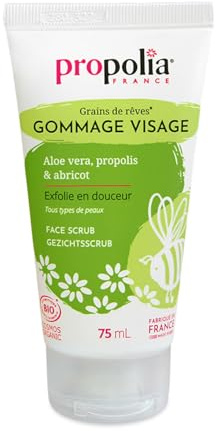 PROPOLIA - Bio - Gommage Visage - Propolis, Aloe vera & Abricot - Exfolie, lisse & Adoucit - Élimine impuretés et cellules mortes - Tous types de peaux - Fabriqué en France - 75 ml
