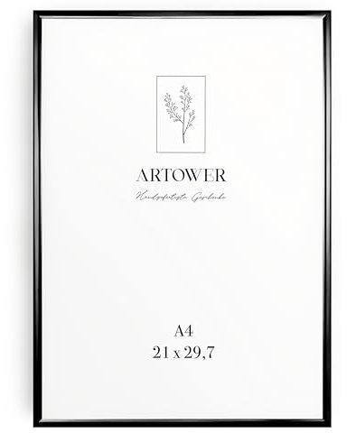Artower® Cornice Foto in Alluminio Nero A4 21x30 cm | Cornice DIN A4 Grande per Foto, Disegni per Bambini, Diplomi e Poster | Decorazione da Parete per Soggiorno, Camera da Letto e Casa