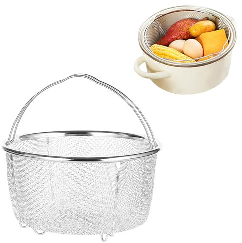 Tissting Edelstahl Dampfkorb, Ø 18cm Runde Mesh Dampfgarer Dampfeinsatz mit Griffe, Abtropfkorb Dünsteinsatz Korb für Instant Pot, Schnellkochtöpfe, Kochtöpfe