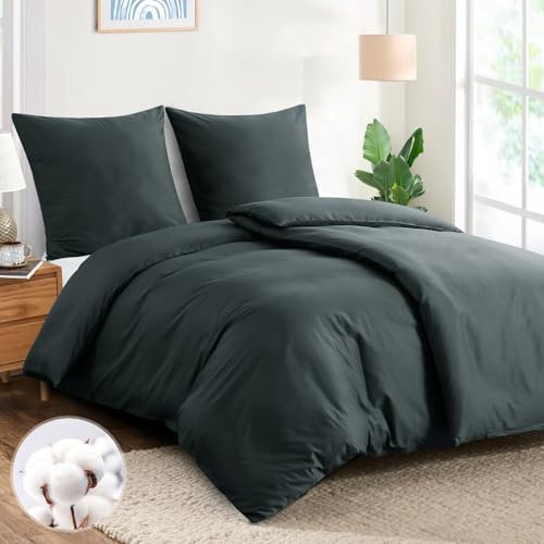 Aisbo Bettwäsche 135x200 Baumwolle 4teilig - Bettwäsche-Sets Grau Bettbezug 135 x 200 2er Set mit 2 Kissenbezüge 80x80 cm, Anthrazit Baumwollbettwäsche Set, Oeko-TEX mit Reißverschluss