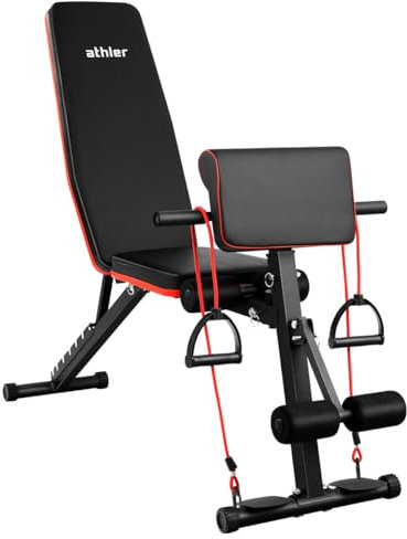 ATHLER Gorilla 50 | Verstellbare Bank | Hantelbank| Klappbare | Trainingsbank Schrägbank | 7-Fach Verstellbarer Rückenlehne | mit Fitnessbänder | für Home Gym Ganzkörper-Workout | Belastung 250kg