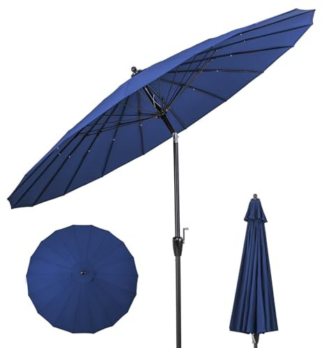 RELAX4LIFE Sonnenschirm, Ø265cm, Sonnenschirm Balkon mit Handkurbel, 18 Rippen, Polyester, Großer Gartenschirm Terrassenschirm Knickbar, Marktschirm für Balkon, Terrasse & Garten, Sonnenschutz, Rund