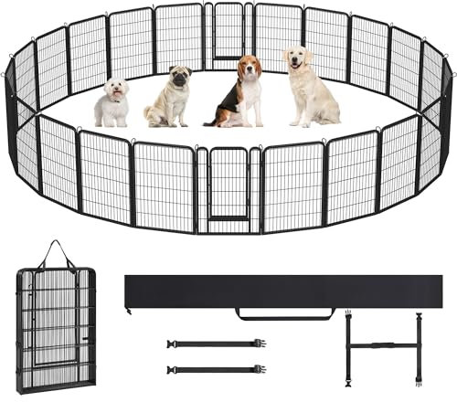 Yaheetech Welpenlaufstall 24-teilig 100cm hoch, Welpenauslauf mit Einteilige Verriegelung, Hundelaufstall mit Tragetasche & Befestigungsgurte, ideal für Hunde Wohnung & Garten, Einfache Montage