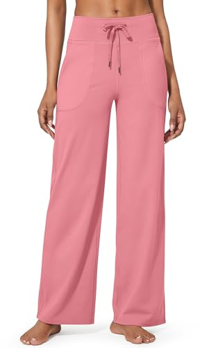 G4Free Wide Leg Joggers for Women UK Yoga Pants Trousers Sweatpants Tracksuit Bottoms Petite Trousers Short Leg with Pockets Stretch Lounge Jogging Ladies Elasticated Work(Petite,Pink,L)