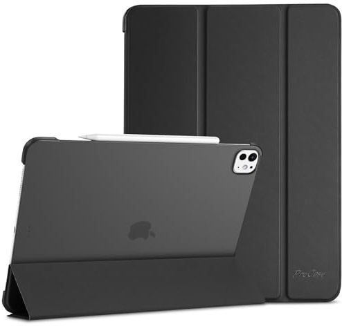 ProCase Hülle für iPad Pro 13 Zoll M5/M4 (2025/2024), Dreifache Schutzhülle Case für 13 iPad Pro M5 2025/ M4 2024, Dünn Leicht Smart Cover mit Translucent Frosted Rückhülle -Schwarz