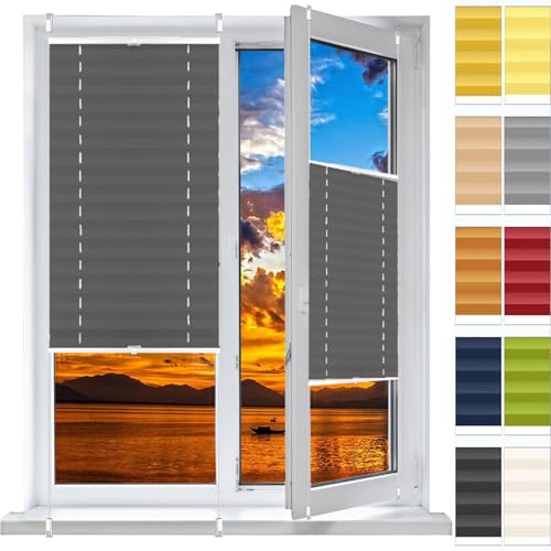 Plissee Ohne Bohren Klemmfix 40 x 45 cm, Blickdicht Sichtschutz Sonnenschutz, Lichtdurchlässig Faltrollo Raffrollo, Plisseerollo Sichtschutz, für Fenster & Tür, Grau