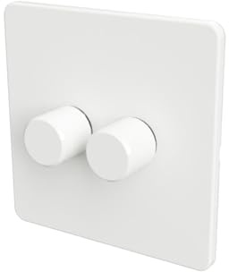 SAMOTECH Zigbee Dimmer Switch (Plastic faceplate/Metal knob) - No neutral wire required, compatible with Home Assistant and many other Zigbee-based platforms - White/White 2-Gang Zigbee Dimmer