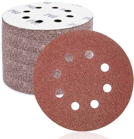 FEIHU 50 Pezzi Dischi Abrasivi 125mm, Carta Vetrata Abrasiva 8 Fori per Levigatrice Orbitale: Grana 60
