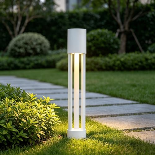 Mai & Mai Wegeleuchten Außen Strom 70cm Pollerleuchte IP65 10W | Gartenlampen für Draußen Strom, 3000K warmweiß, Kleeblatt-Licht für Weg & Terrasse, Ø120xH700mm, Sandweiß, NeoForge