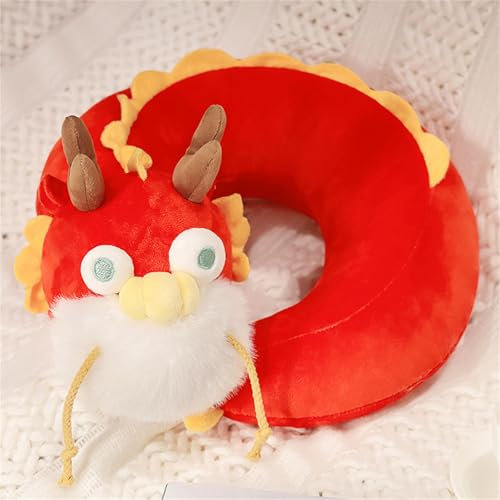 champracer Kinder Reisekissen Ultraweich Nackenkissen Kopfstütze Süß Nackenhörnchen Waschbar Nackenstützkissen Reise Schlafkissen für Auto Flugzeug (Feuerdrache,30x30 cm)