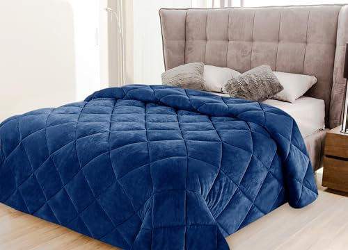 IlGruppone Trapunta Elegante Matrimoniale In Velluto Piumone Invernale Effetto Piuma 600 Gr/Mq Piumino Caldo Due Piazze Inverno Coperta Duck Friendly Prodotto Italiano - Blue Navy