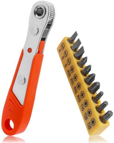 Mesee Set Mini Chiave a Cricchetto Reversibile, Mini Cacciavite a Cricchetto con 10 Punte per Cacciavite 110mm Chiavi a Cricchetto Magnetica da 1/4 per Riparazione Multifunzionale
