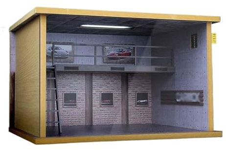 Car Garage Modello 1:24 Modello di Garage per parcheggio per Auto Giocattolo con Scena di Simulazione con Ornamenti per vetrina Modello di Auto luci(Showroom Style Garage)