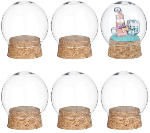 NBEADS 6 Pz Copertura Decorativa A Cupola In Vetro, 50x60mm Mini Display Dome Cloche Bell Jar Vetro Trasparente Display Dome Cover con Base In Legno per Centrotavola Decorazioni Artigianato