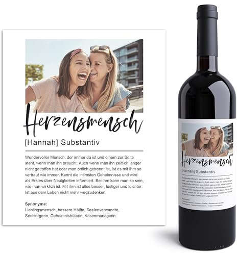 Herzensmensch Geschenk Weinetiketten personalisiert Freundin Geschenkidee Geburtstag Flaschenetiketten Geburtstagsgeschenk Weinflasche Wein Etiketten selbstklebend 2 Stück | 10x12 cm