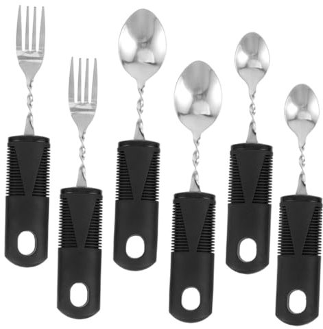 MUSISALY 2juegos Utensilios Adaptativos Para Ancianos De Tenedor y Cucharas Antivibración Mangos y Flexibles Para Facilitar La Alimentación Discapacidad