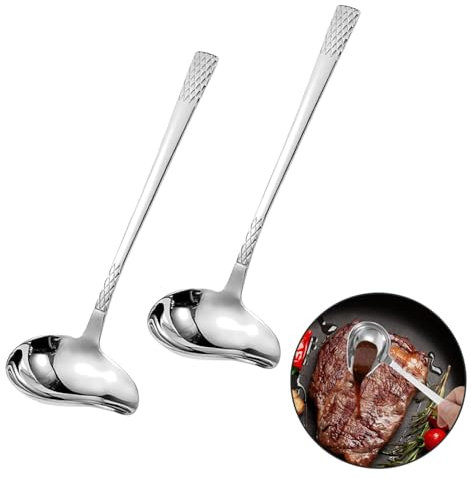2 Pack Heavy-Duty 304 Stainless Steel Soup Ladle with Pouring Edge - 8.5 Inch Gravy & Sauce Serving Spoon, Dishwasher Safe for Cooking, Baking, Kitchens & Catering