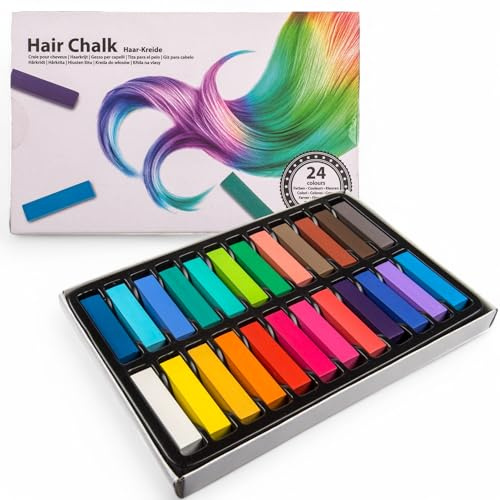 MIJOMA Haarkreide Set – temporäre Haarkreide für Kinder & Erwachsene – intensive Farben für kreative Stylings – leicht auswaschbar, ideal für Fasching, Party, Festival & Cosplay (Mehrfarbig, 24 Stück)