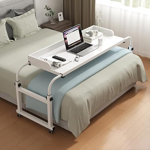 Verstellbarer Überbetttisch mit Rollen, 120–210 cm Höhe, Steharbeitsplatz, Schreibtisch für Laptop, höhenverstellbarer Betttisch, 65–95 cm Höhe, 140 cm Länge