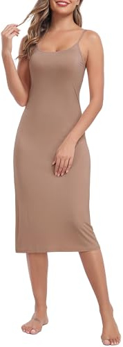 Lovasy Women's Full Slip for Under Dresses Cami Slip Mini Dress Adjustable Straps Basic Long Full Slips Nightgown Coffee,3X-Large