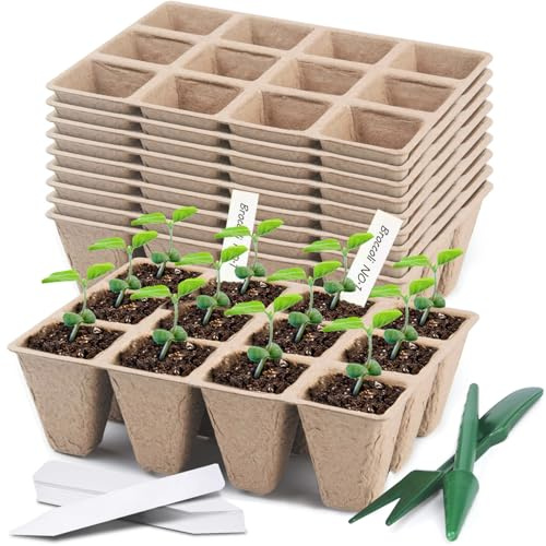 zociko Pots de Culture Biodégradables, 9 PCs 108 Cellules Mini Serre pour Plantes, Pots en Tourbe pour semis, Peti Pot pour Plantation，Semis Étiquettes et Outils, sans Repiquage, Jardin Potager