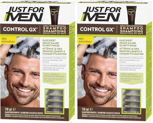 Just For Men Control GX Shampoo, Graduelle Haarverdunkelung, Zur Reduzierung Grauer Haare, Haarfärbemittel, Natürliches Farbergebnis, Mit Kokosnussöl Und Aloe Vera - Alle Haarfarben, 118 ml