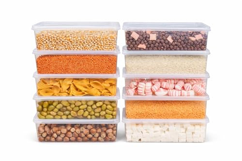 StoriGo 10 Pack 2L Large Airtight Food Storage Containers with Integrated Lids – BPA-Free Stackable Kitchen Storage Organisation for Pantry Cupboard & Larder Cereal Flour Rice Pasta & Dry Food