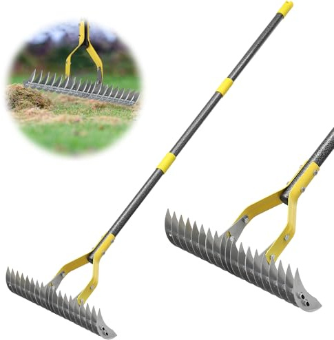 Thatch Rake Garden Dethatcher Rakes for Lawns Heavy Duty, Double-Sided Adjustable Multi-use, 3 ft