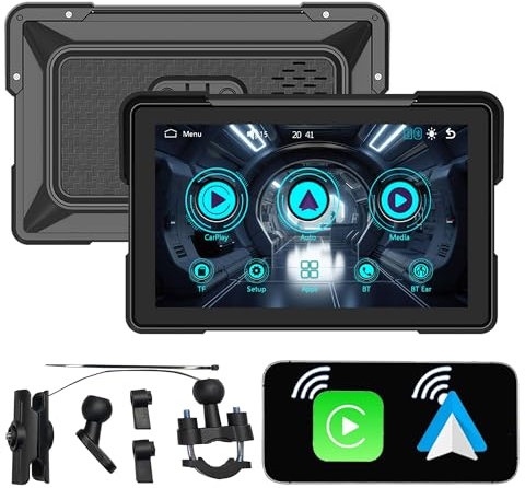 SCUMAXCON Écran GPS Moto avec CarPlay Autoradio Portable pour Motocyclette avec CarPlay sans Fil,Android Auto,AirPlay,Double Bluetooth,Écran Tactile IPS 7, Étanchéité IP67