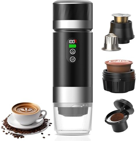 Macchina da Caffè Portatile per Auto,Macchinetta da Caffè da Viaggio con Riscaldamento Elettrico USB-C,Compatibile con Capsule NS e caffè Macinato,Minibevitrice per Campeggio,Ufficio ed Escursioni