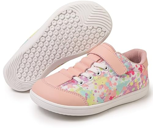 ZEPYFXIT Barfotaskor för barn Unisex Barfotaskor för pojke/flicka Bred tåbox Minimalistiska halkfria vandringsskor med kardborreförslutning Traillöparskor, ROSA, 32 EU